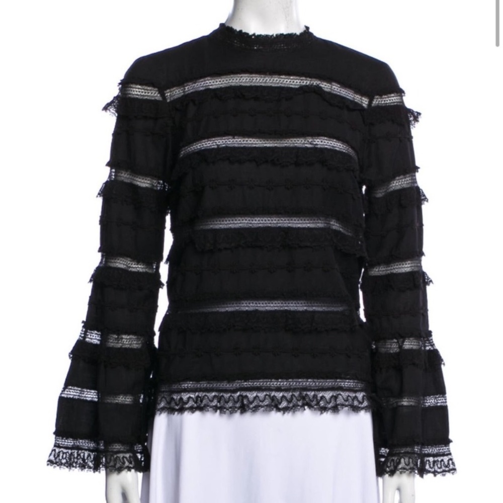 Ulla Johnson Grace Black Lace Bell Sleeve Blouse